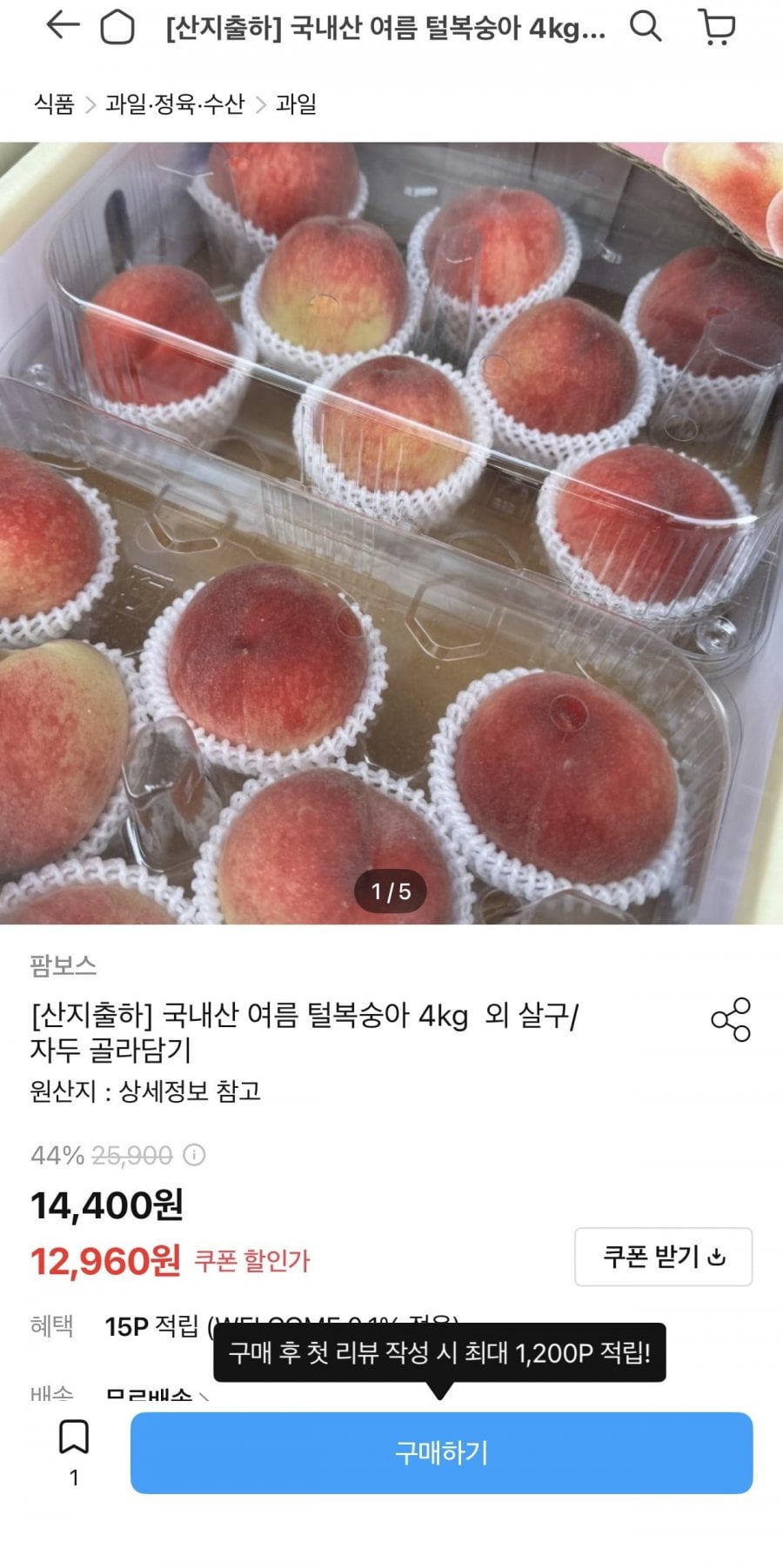 국내산 여름 털복숭아 4kg