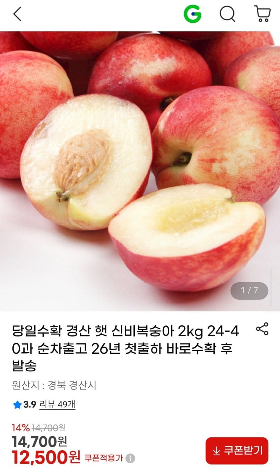 당일수확 경산 햇 신비복숭아 2kg 24-40과 26년 첫출하