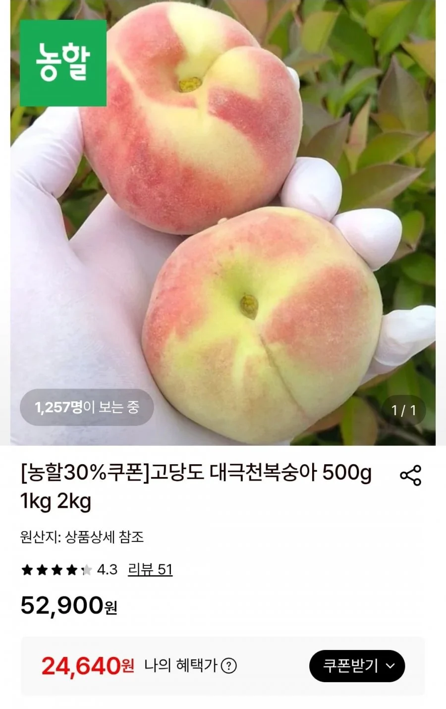 반납작 대극천 복숭아 4kg