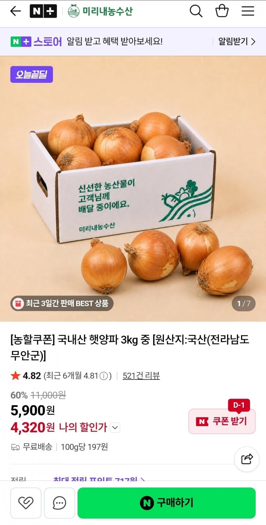 국내산 햇양파 3kg