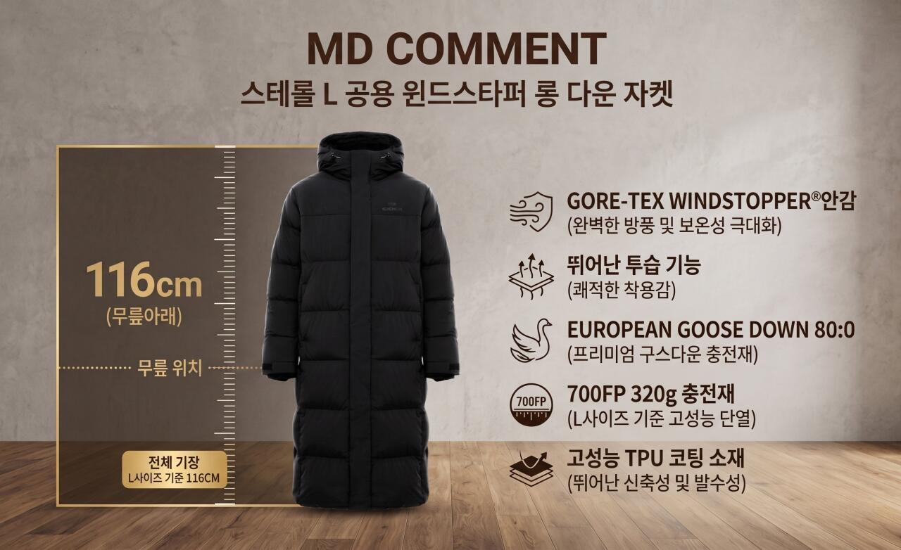 아이더 스테롤 L 윈드스토퍼 롱 다운