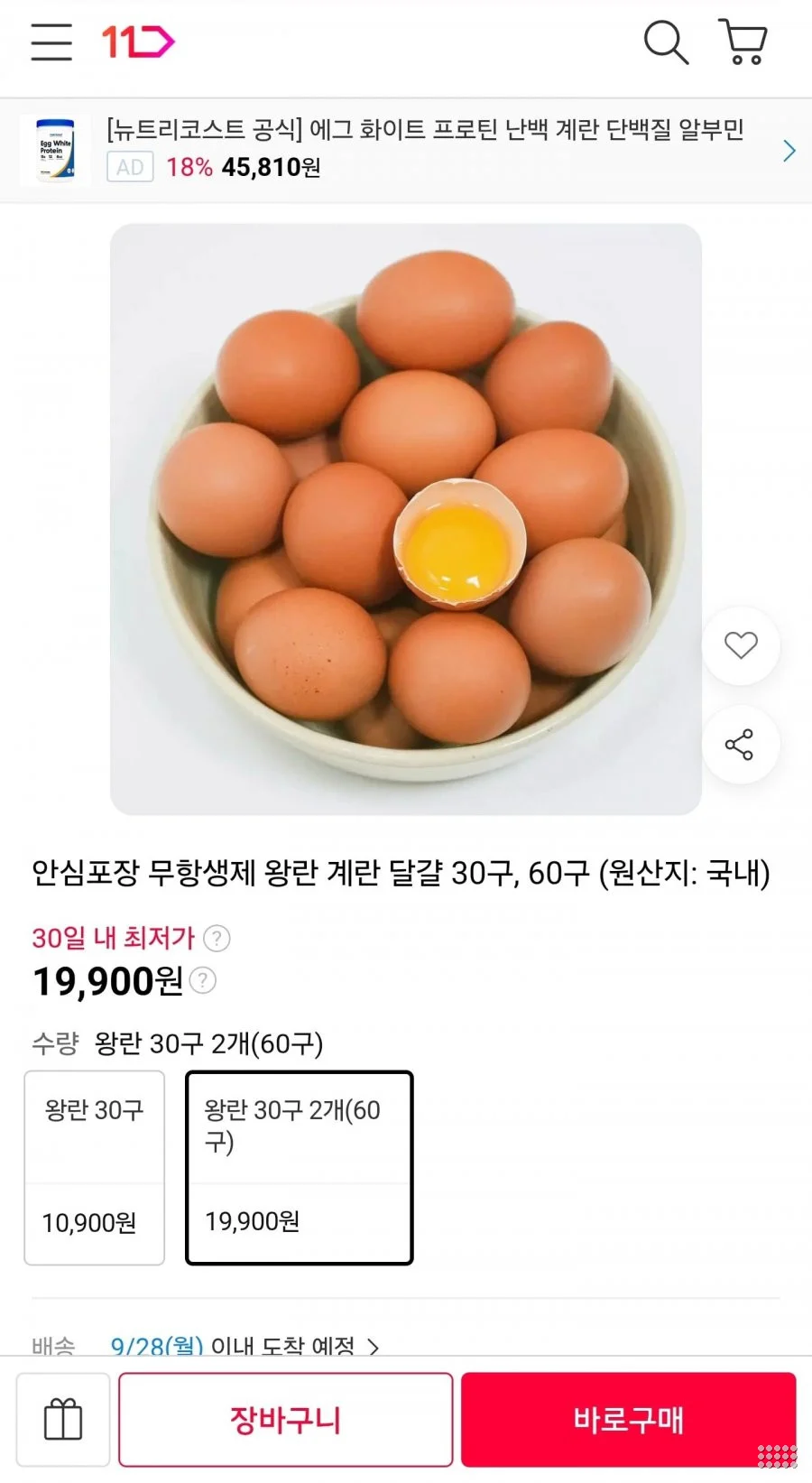 무항생제 왕란 계란 달걀 60구