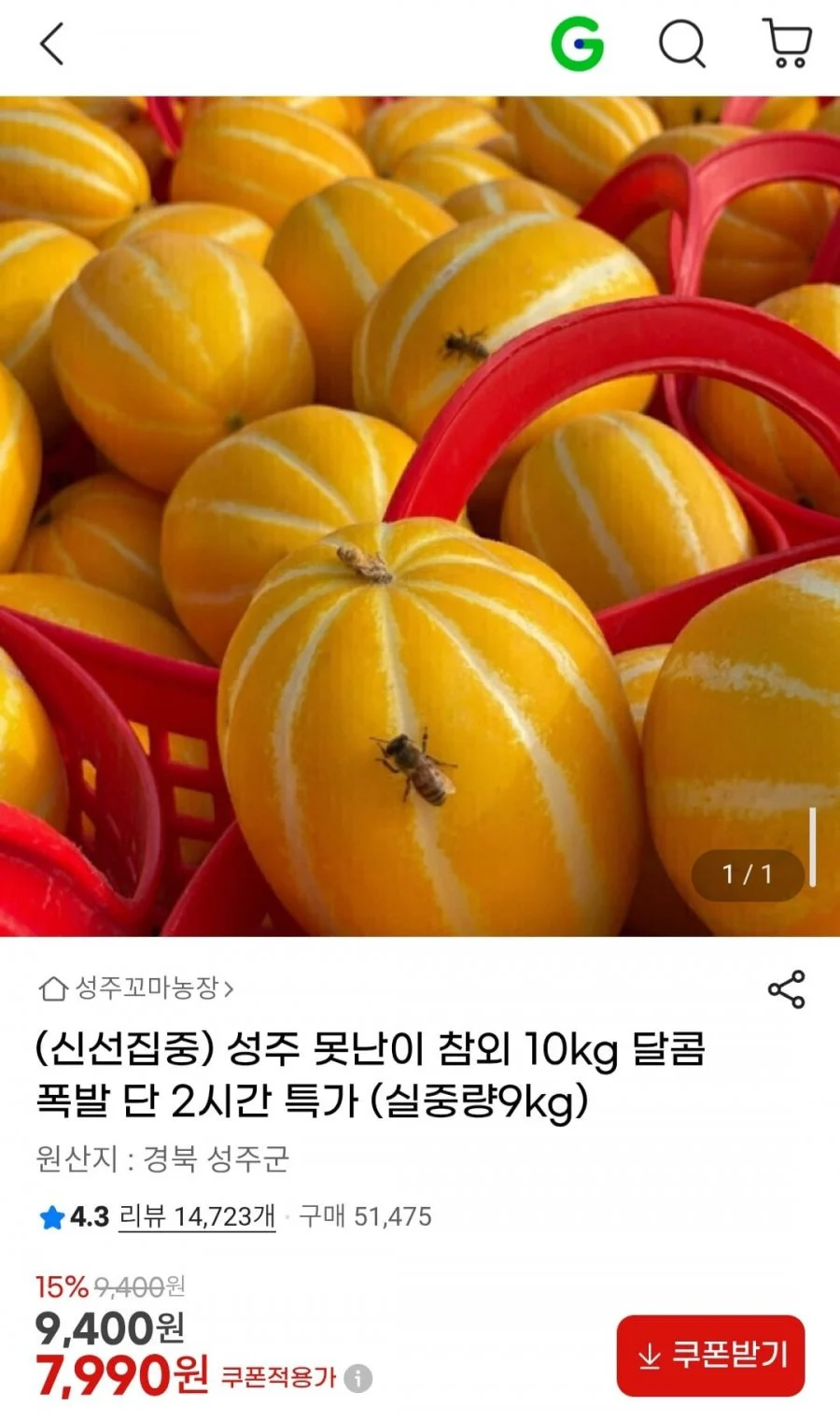 성주 못난이 참외 실중량 9kg