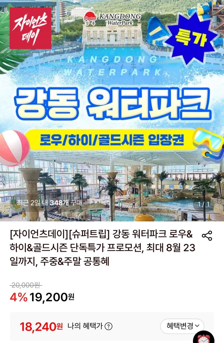 강동 워터파크 대인 종일권