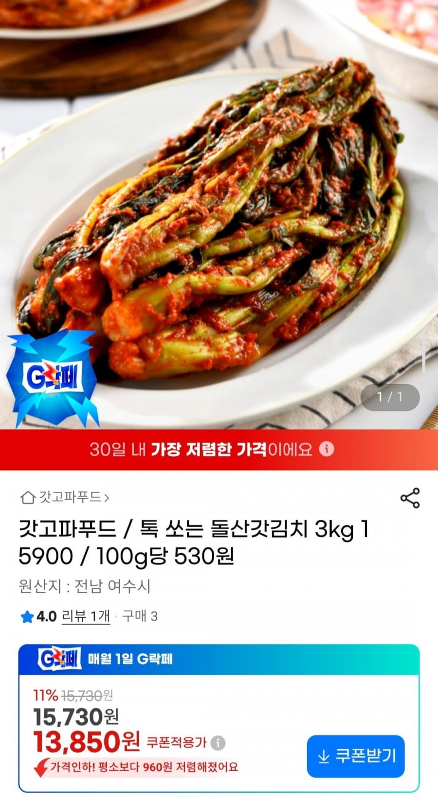 돌산갓김치 3kg