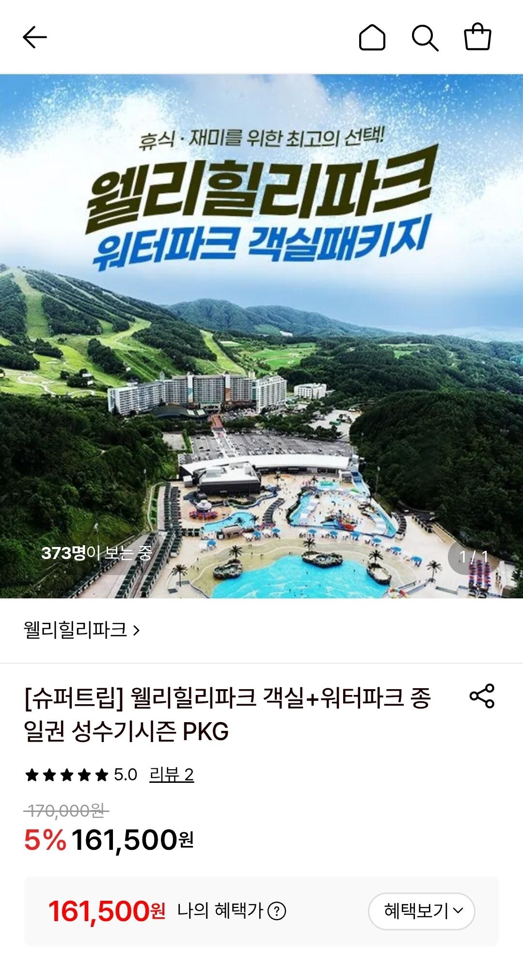 웰리힐리파크 객실+워터파크 종일권