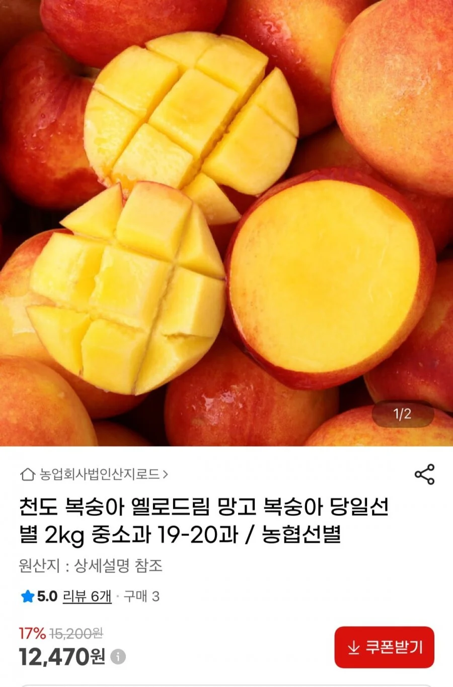 옐로드림 망고 복숭아 2kg