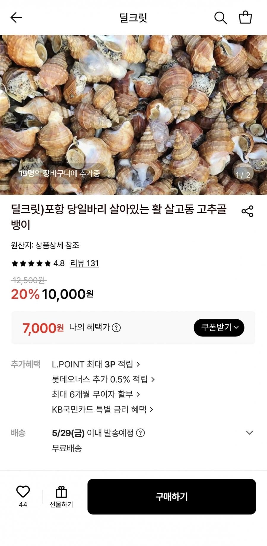 포항 당일바리 살아있는 활 살고동 고추골뱅이
