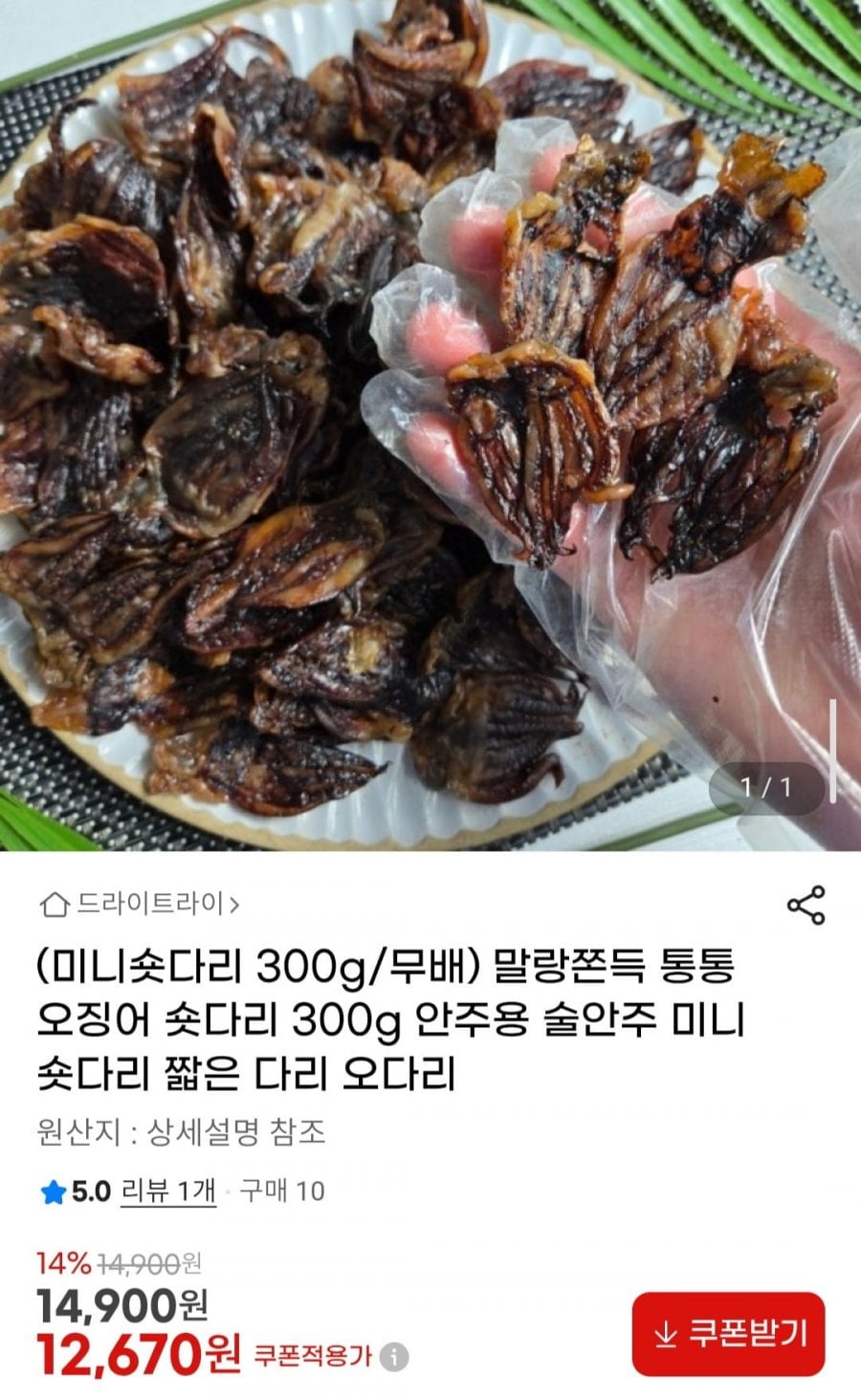 말랑쫀득 통통 오징어 숏다리 300g