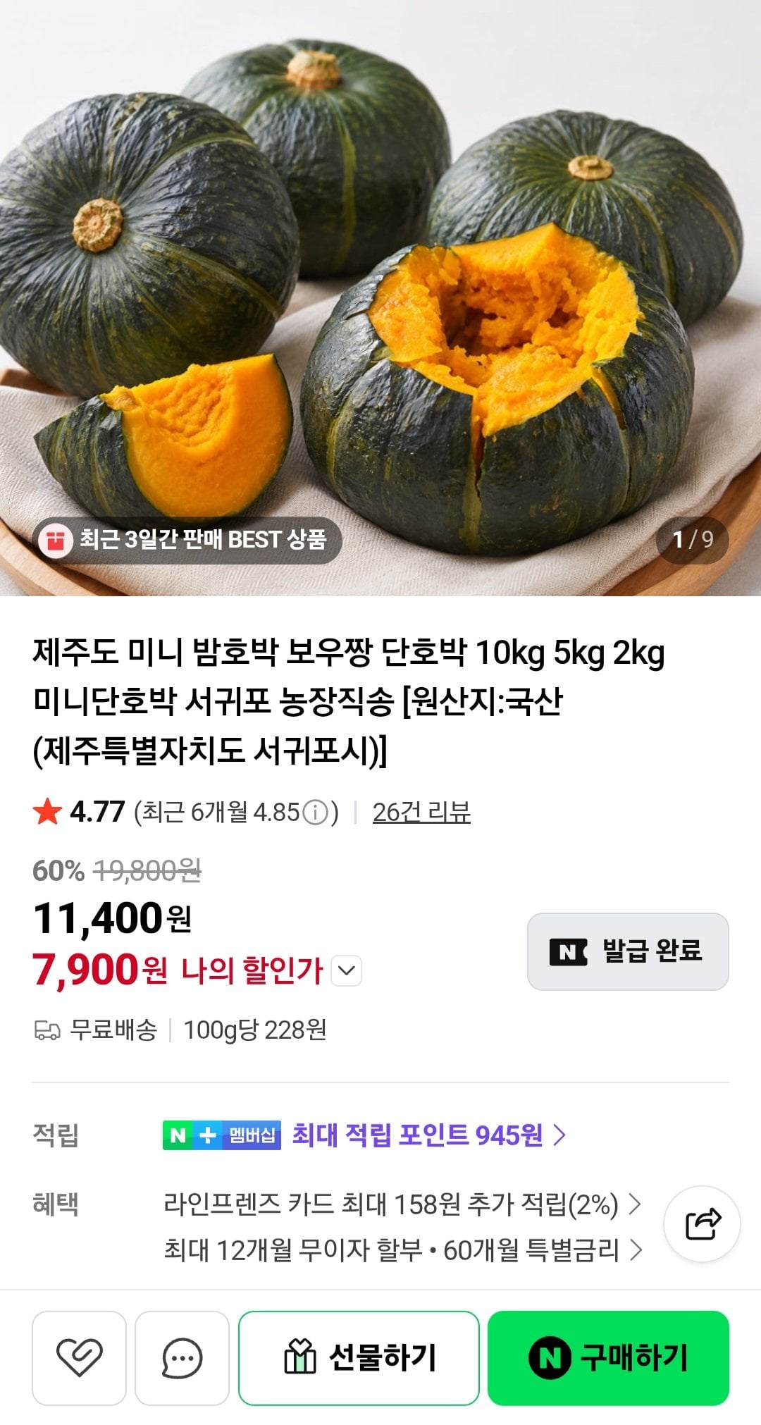 제주도 미니 단호박 2kg
