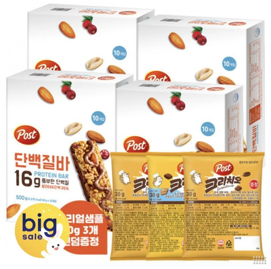 포스트 단백질바 500g 4개 +크리치오 랜덤 30g 3개