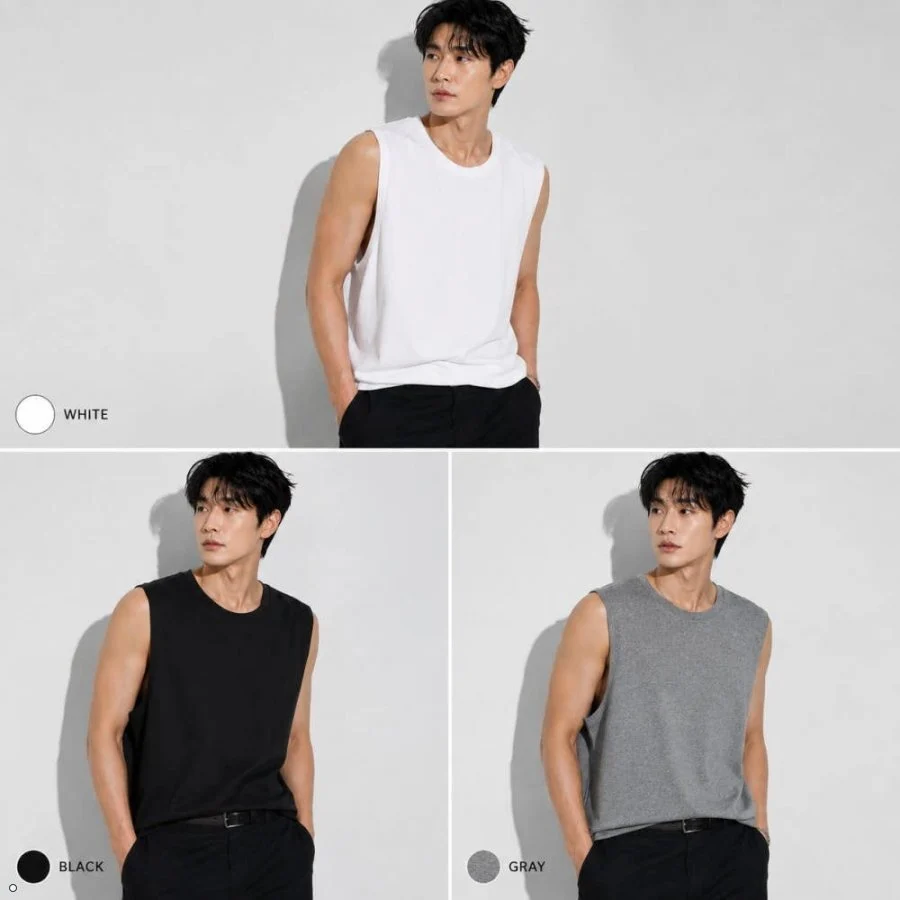 남성 나시 3종세트 흰 회 검