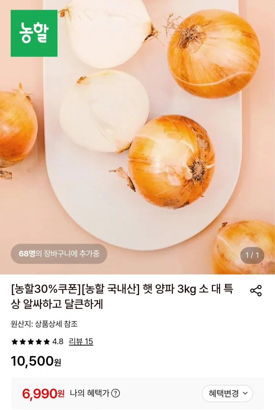농할 햇 양파 소10kg