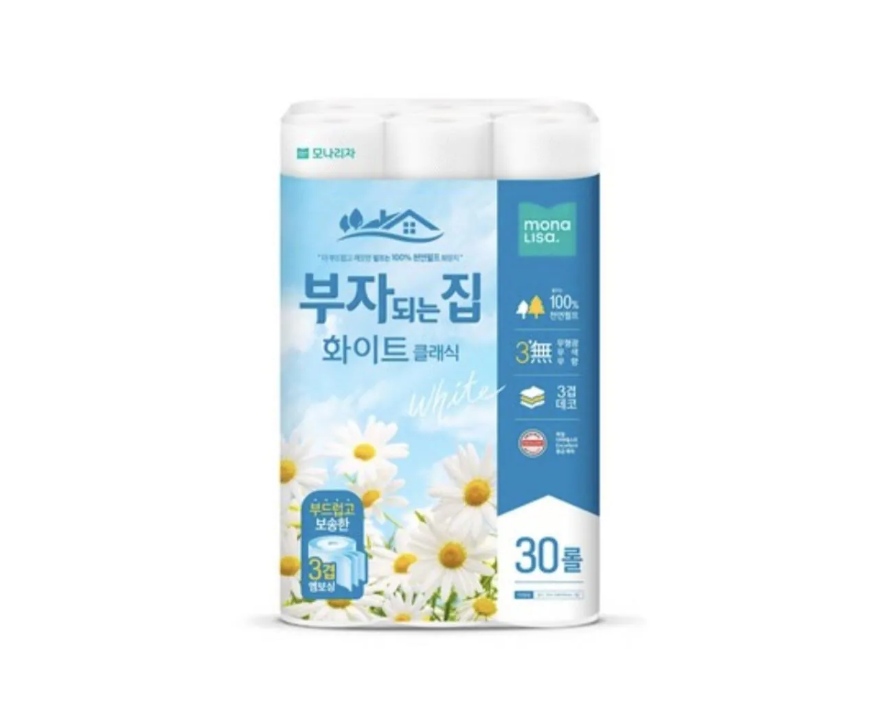모나리자 부자되는집 화장지 화이트 3겹 20m 30롤 1팩