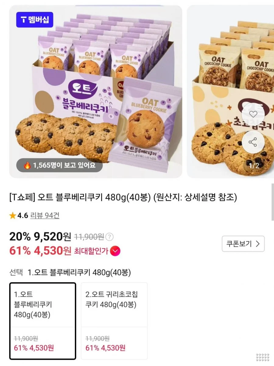 오트 블루베리쿠키 480g 40봉