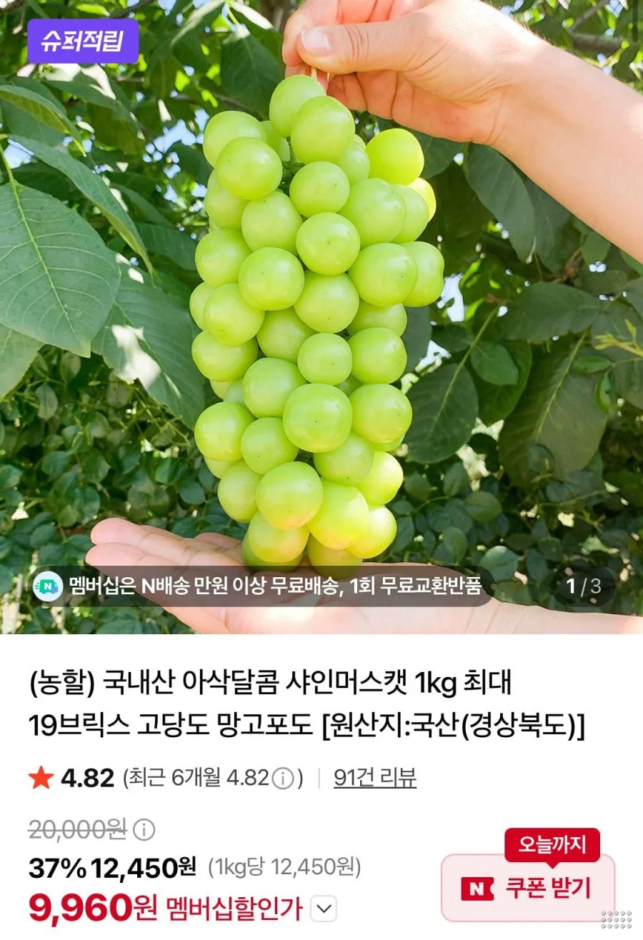 샤인머스캣 2kg 3~4수