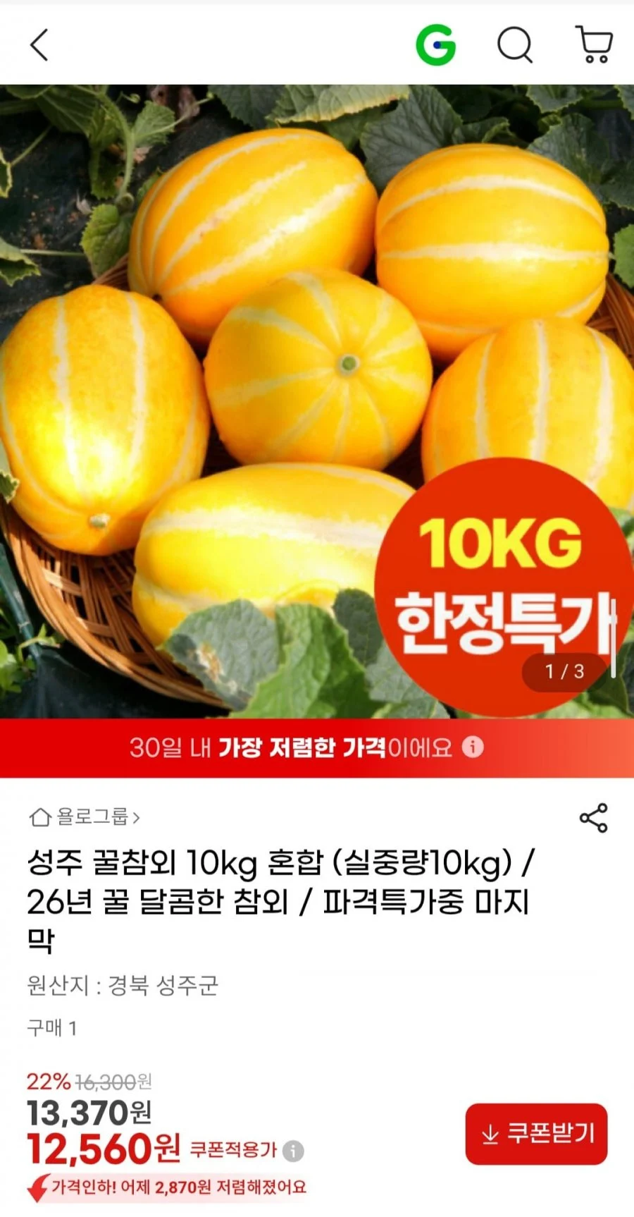 성주 꿀참외 10kg 혼합