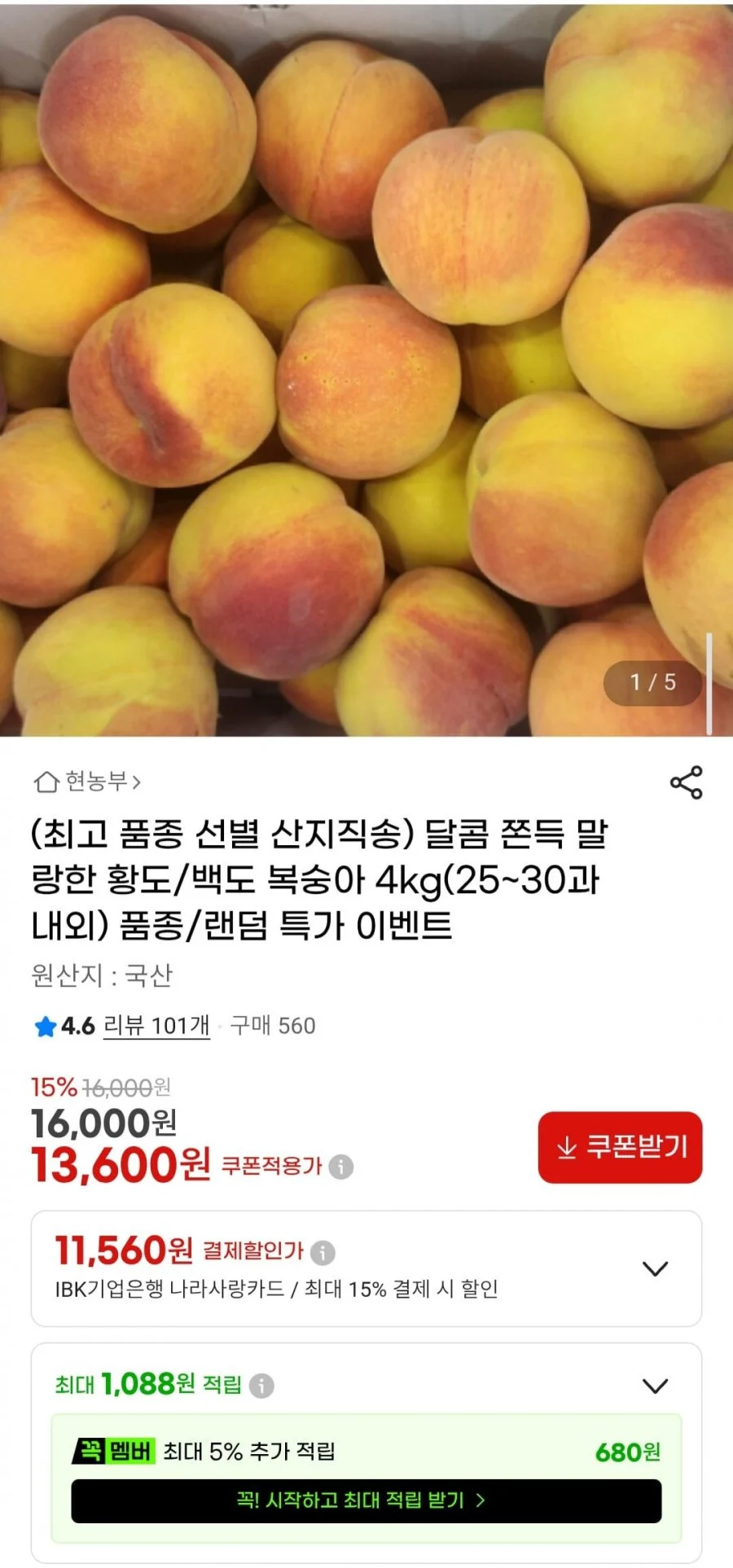 황도/백도 복숭아 4kg