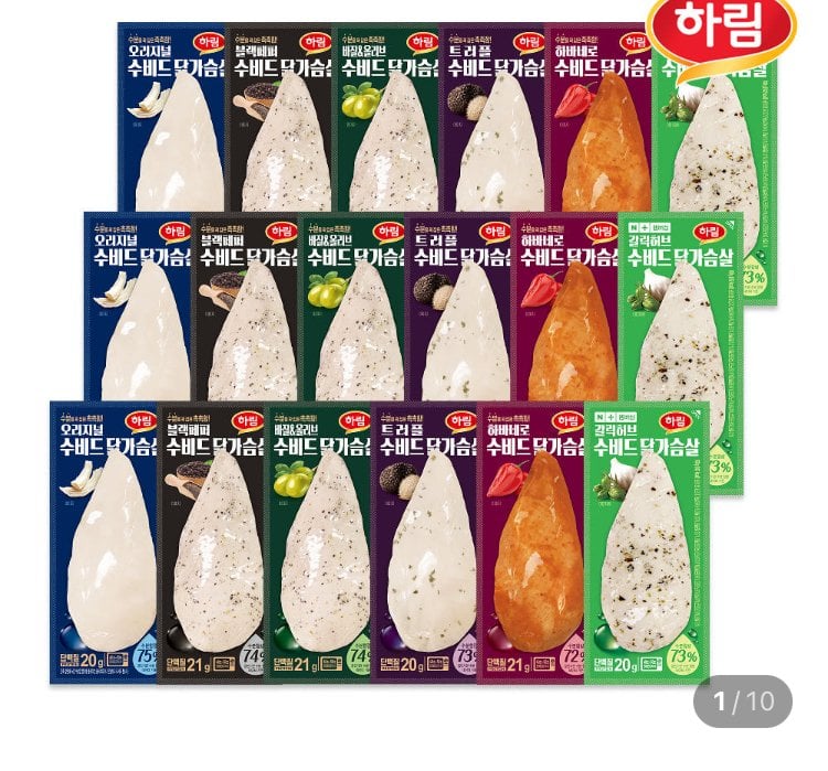 하림 냉장 수비드 닭가슴살 6종 18팩 패키지
