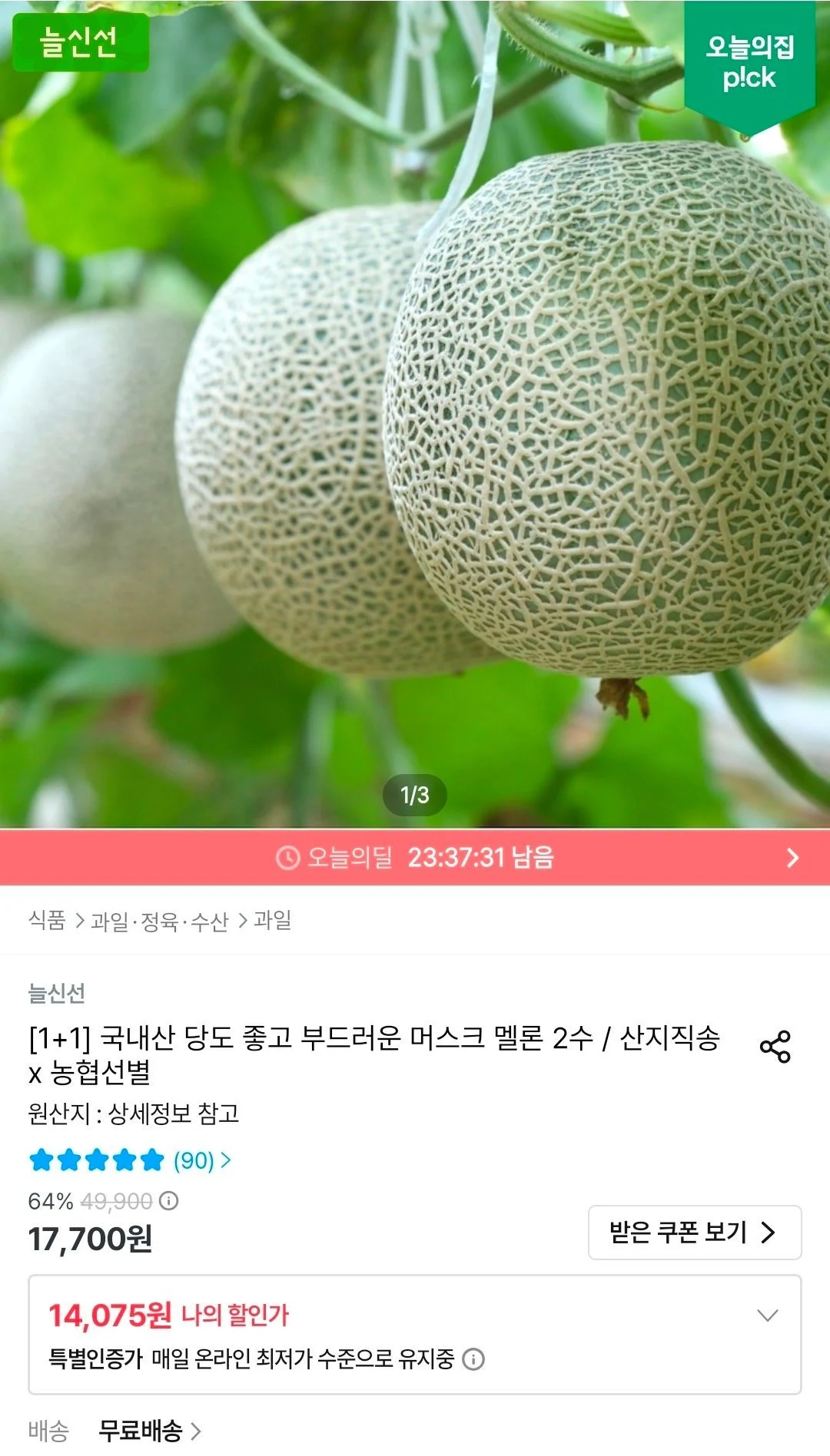 국내산 고당도 머스크메론 1+1 통당 1.6키로 이상