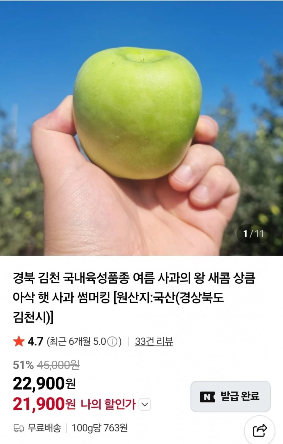 햇 사과 썸머킹 3kg 13과 이상