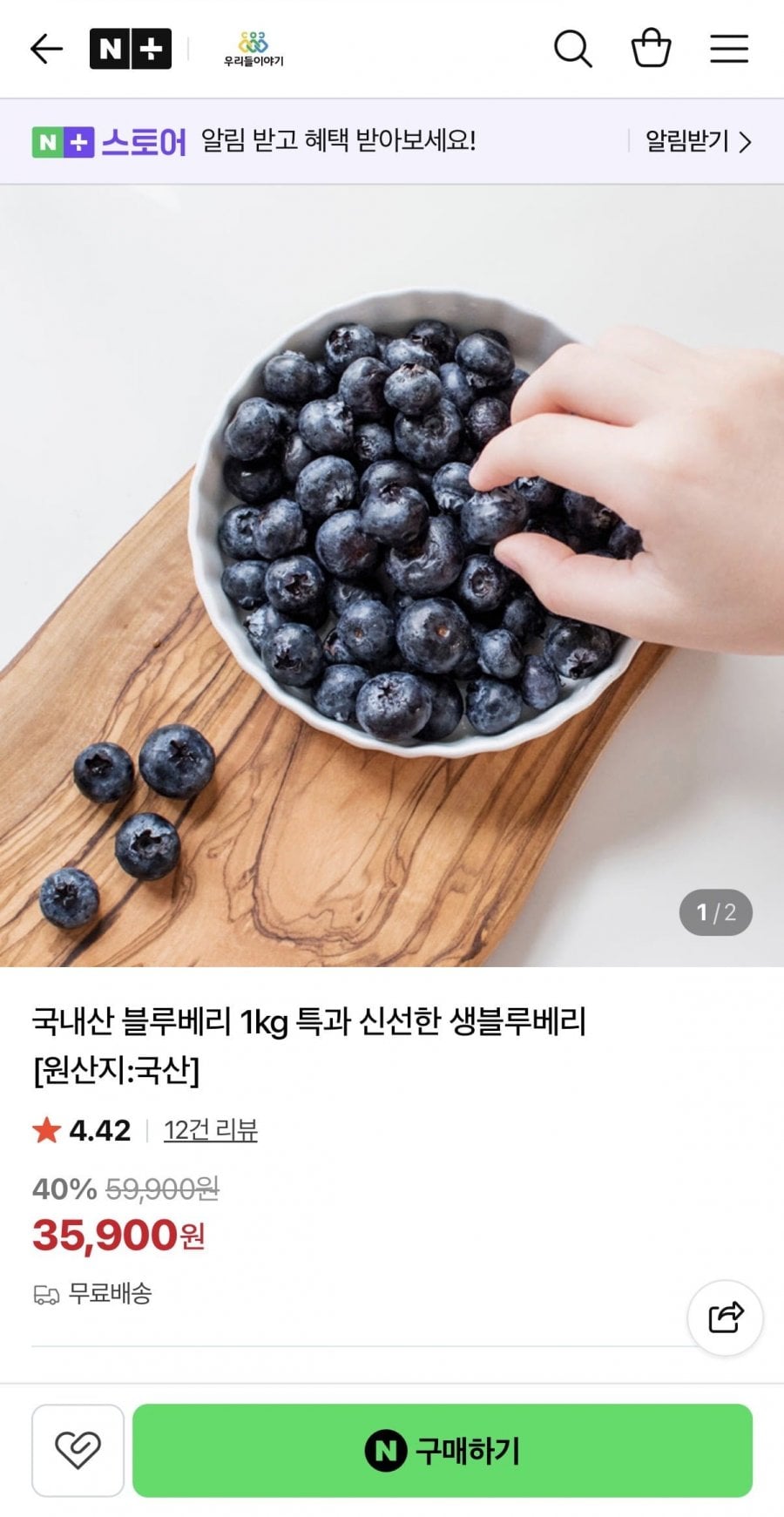 국내산 블루베리 1kg 특과