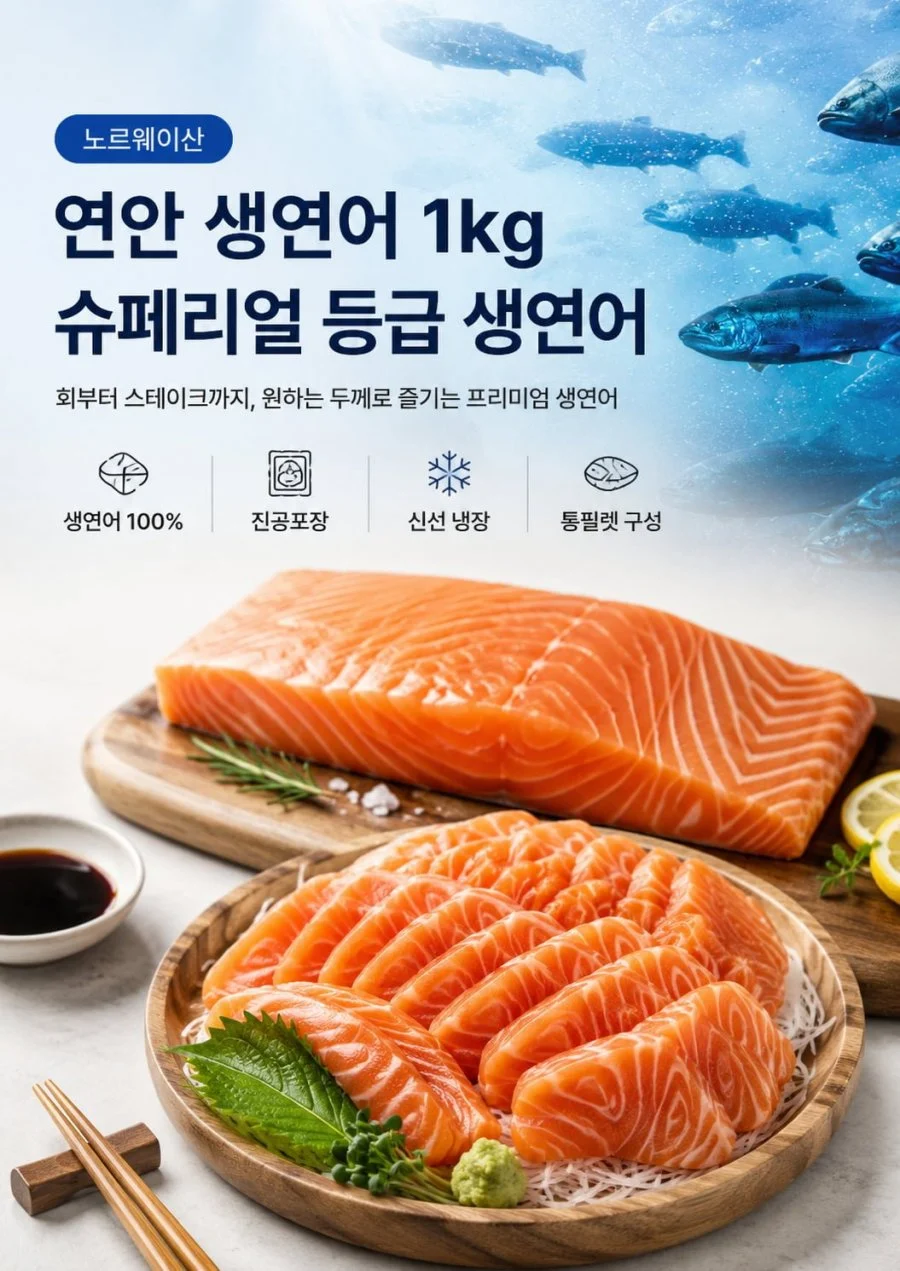 노르웨이산 생연어 몸뱃살 1kg 슈페리얼등급