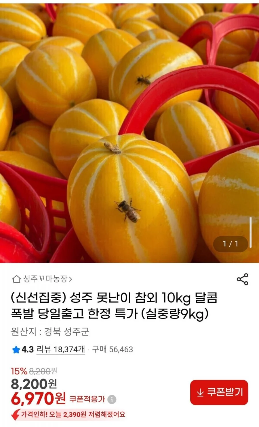 성주 못난이 참외 실중량 9kg
