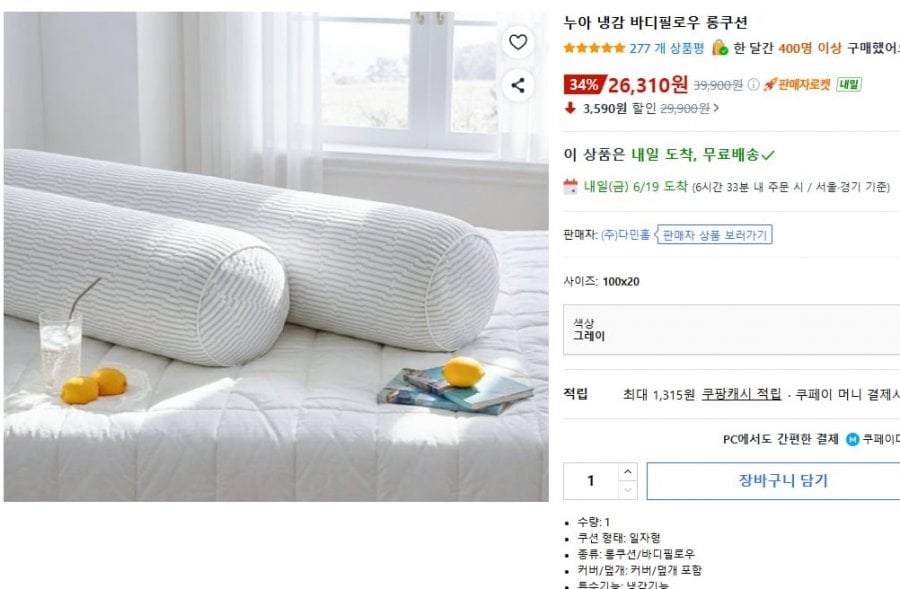 누아 냉감 바디필로우 롱쿠션