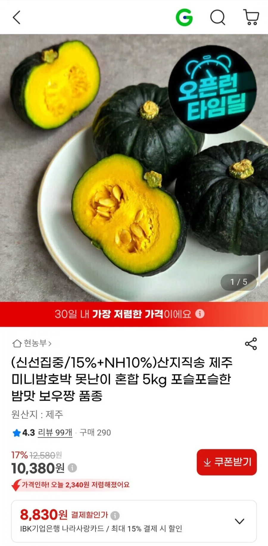 제주 미니밤호박 못난이 혼합 5kg