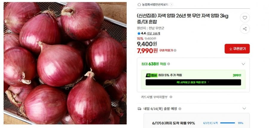 햇 무안 자색양파 3kg