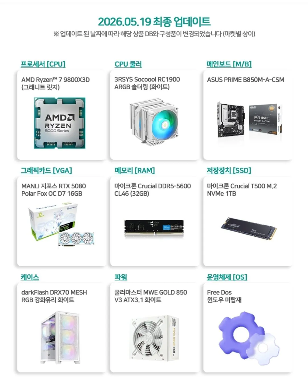 9800x3d 5080 화이트, 9800x3d 5090 화이트 아스트랄 우주스페셜 끝판왕 완본체