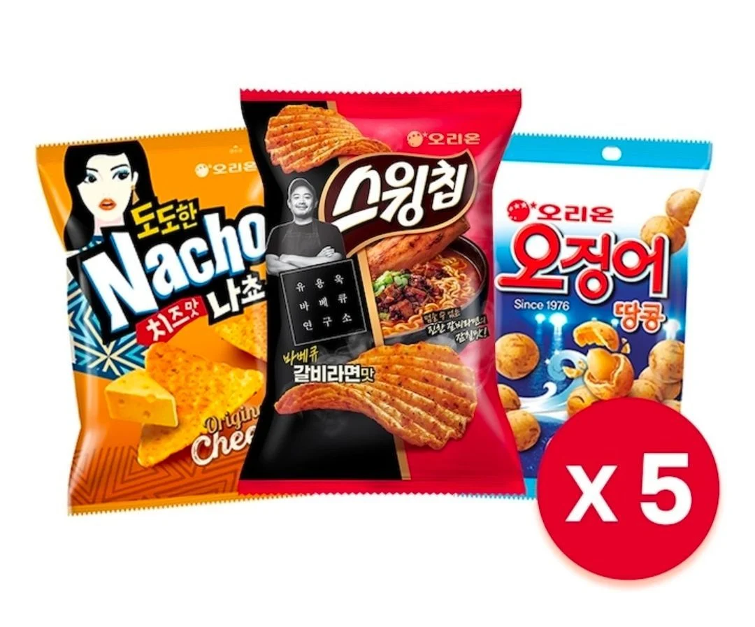 오징어땅콩 5개+스윙칩 갈비라면 5개+도도한나쵸 치즈 5개