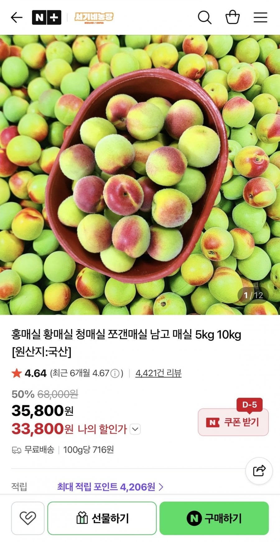 홍매실 5kg