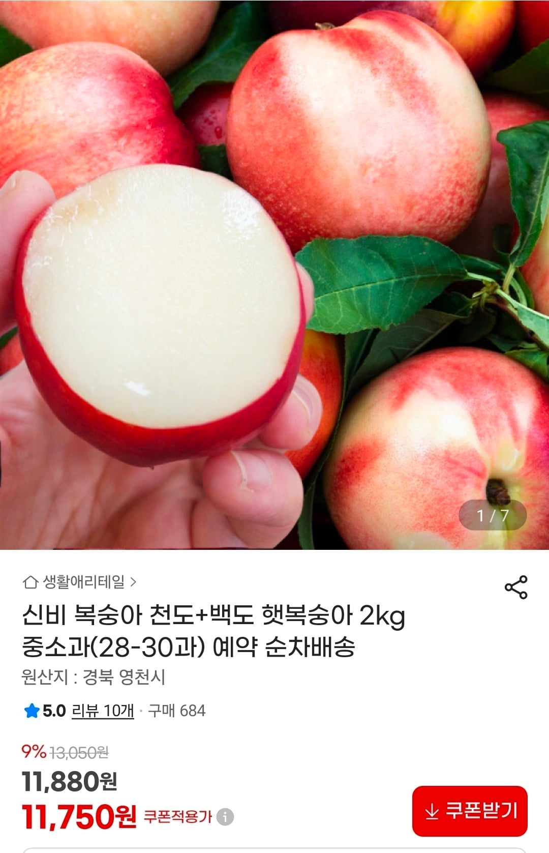 신비복숭아 2kg 중소과
