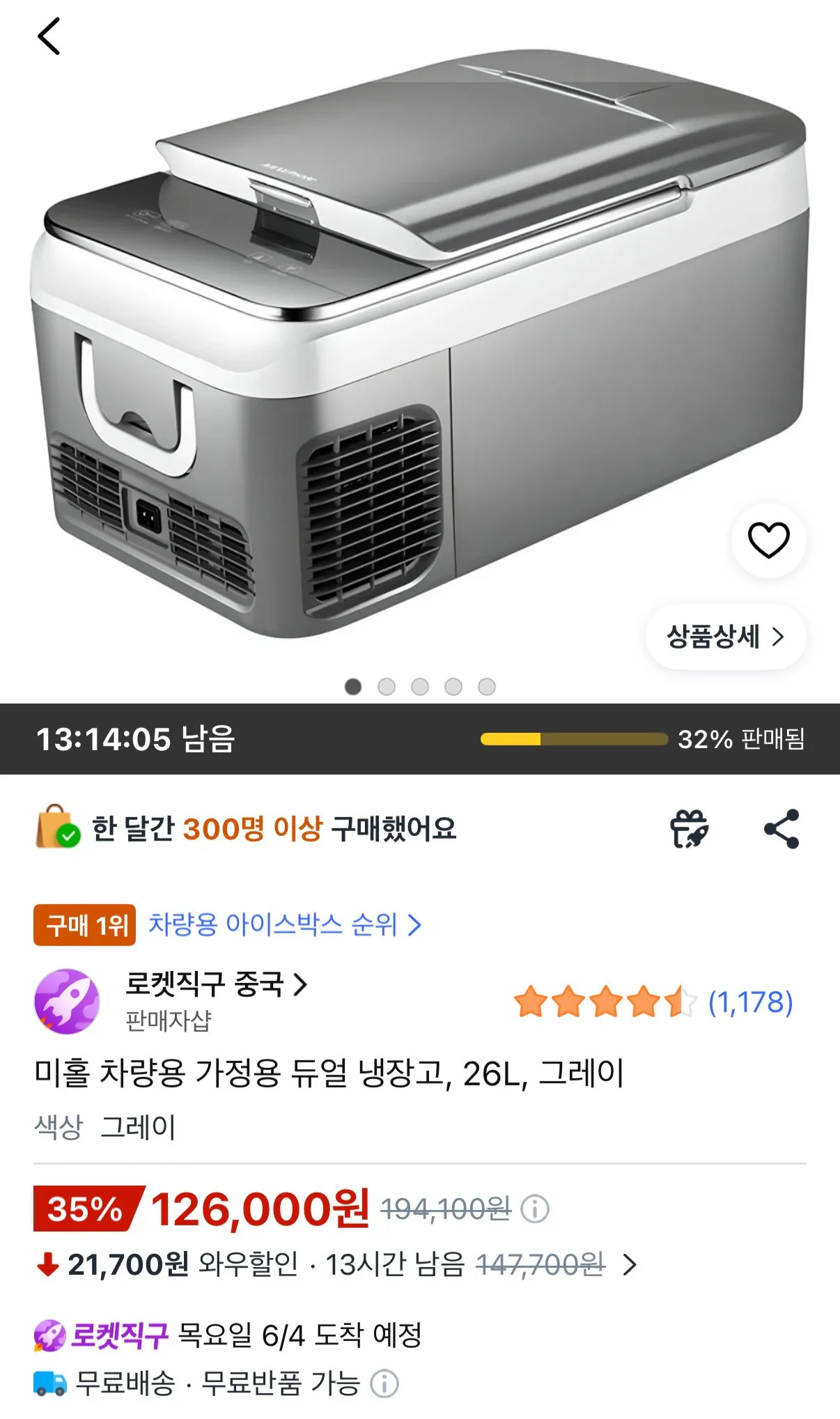 미홀 차량용 가정용 듀얼 26L 냉장고