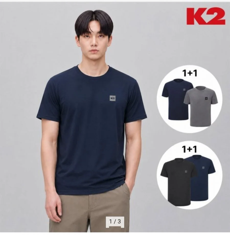 K2 남녀공용 기능성 반팔 라운드티셔츠 2팩