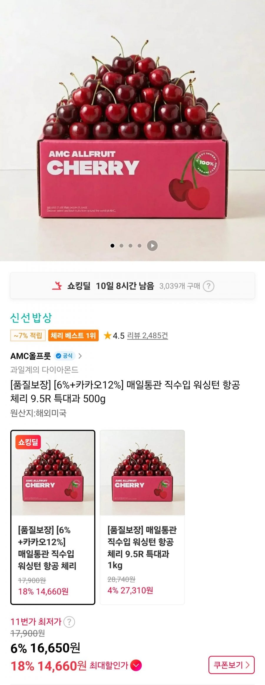 워싱턴 항공 체리 9.5R 특대과 500g