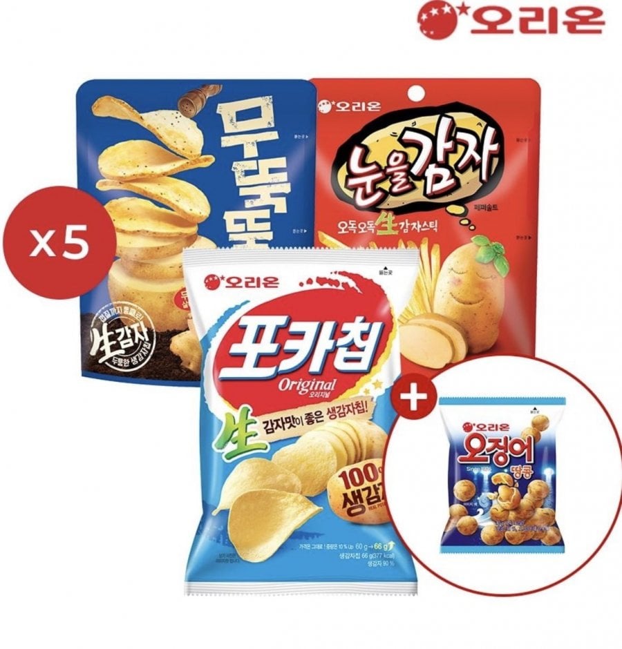 오리온 눈을감자 56g 5개 + 무뚝뚝감자칩 60g 5개 + 포카칩 오리지널 66g 5개 + 오땅미니 30g 증정