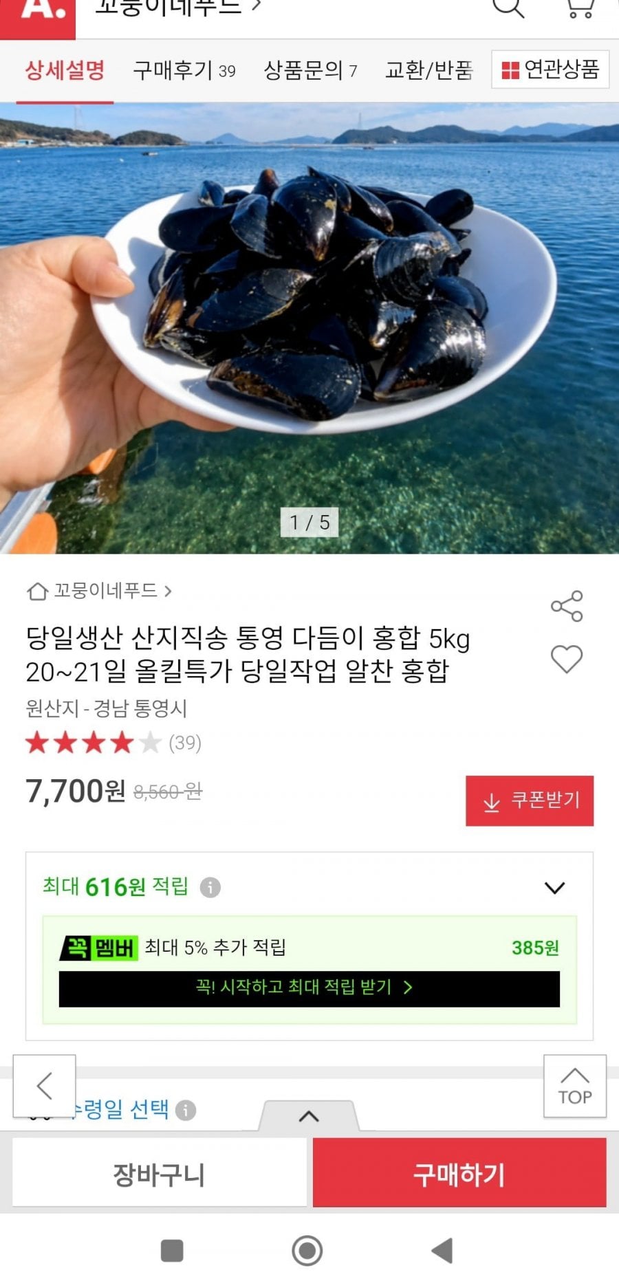 통영 다듬이 홍합 5kg