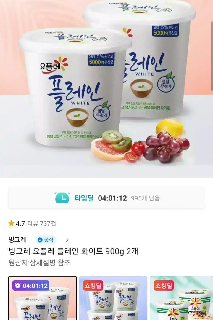 빙그레 요플레 플레인 화이트 900g 2개