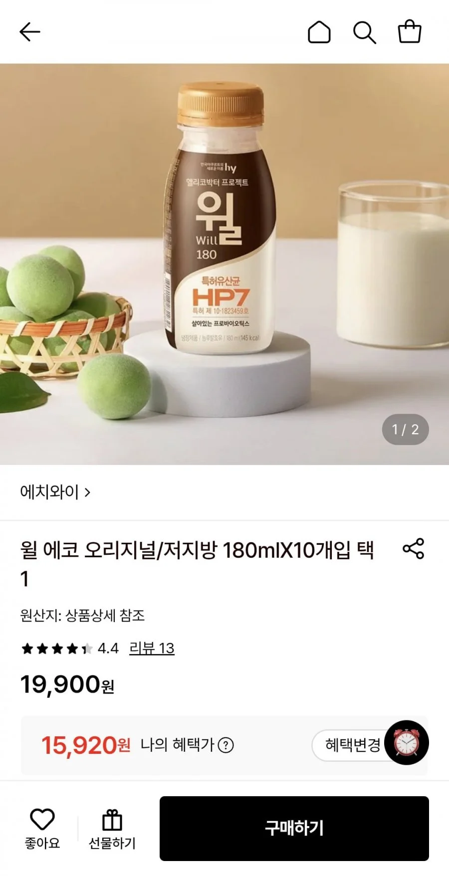 윌 에코 오리지널/저지방 180ml 10개