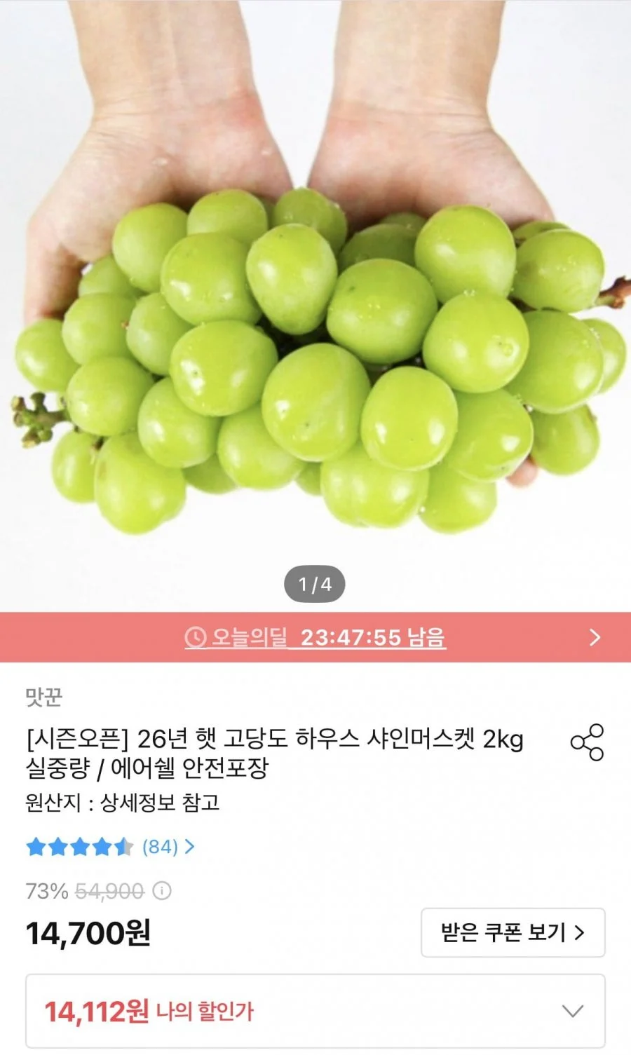 샤인머스켓 2kg 3-5수내외