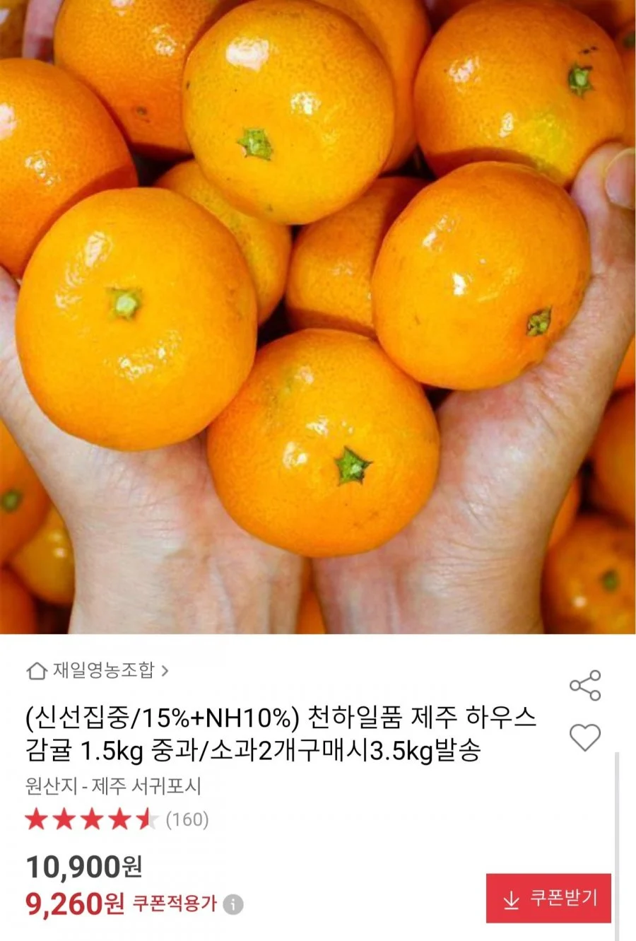 제주 하우스 감귤 1.5kg 중과
