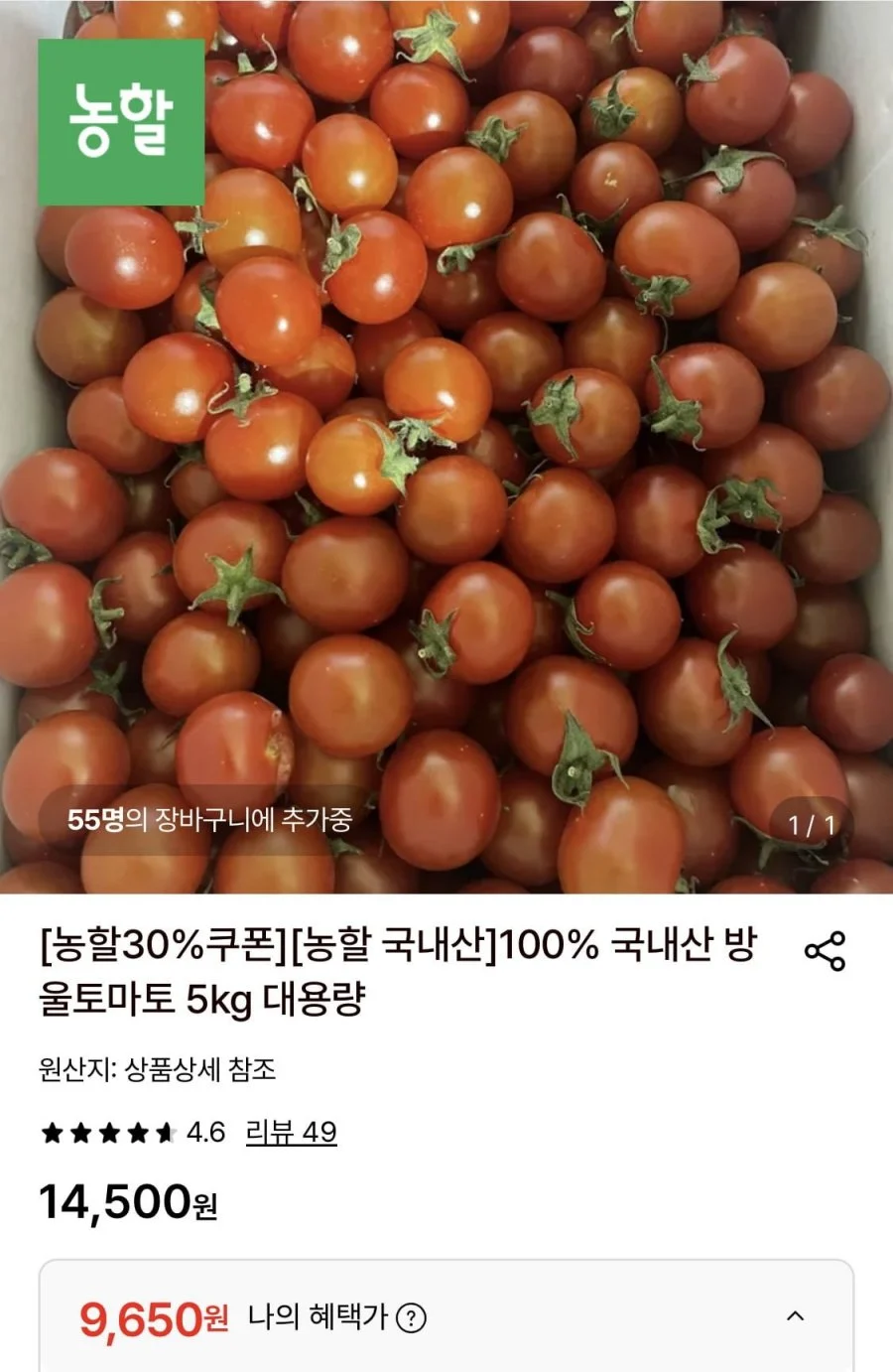 국내산 방울토마토 랜덤과 5kg