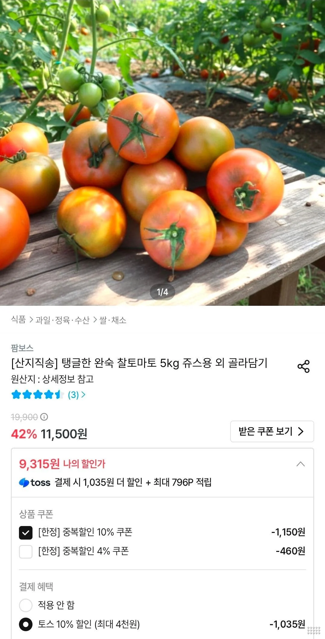 완숙 찰토마토 5kg 쥬스용