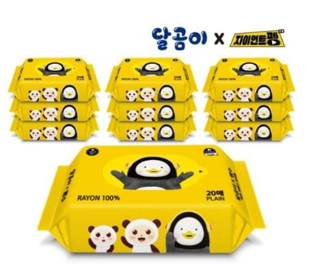 달곰이 X 펭수 에코프렌즈 레이온 100% 휴대용 물티슈 10팩