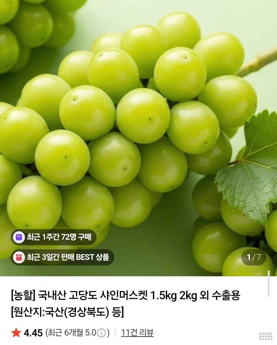 16brix당도선별 특품 샤인머스켓 2kg 2~4수