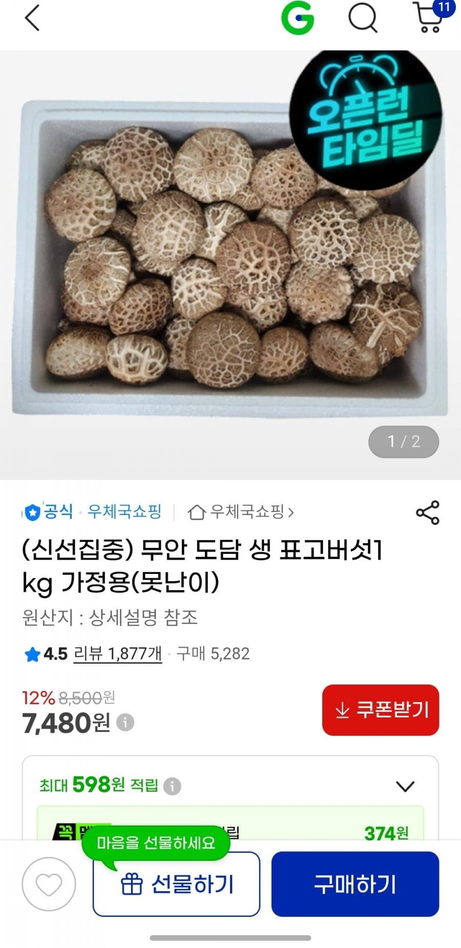 생표고버섯 1kg 못난이
