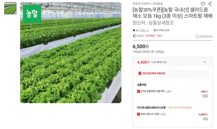 샐러드용 채소 모듬 1kg(혼합)